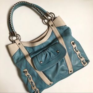 💙 B. Makowsky Soft Blue & Cream Leather Handbag